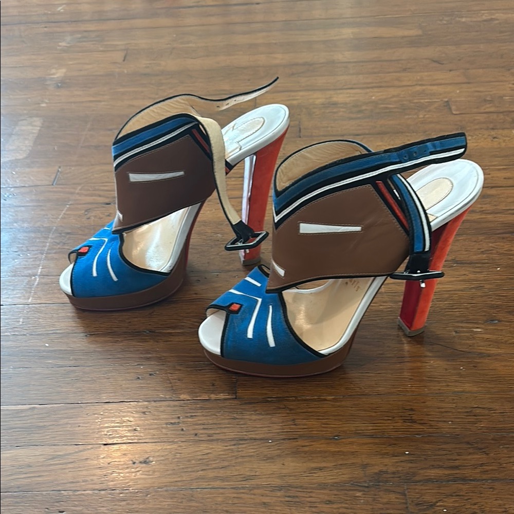 Christian Louboutin Brown and Blue Heels